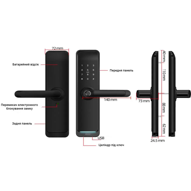 PES Husky Wi-Fi біометричний замок з WC фіксатором чорний