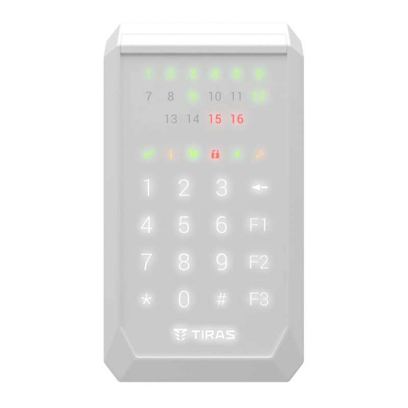 Клавіатура Tiras K-PAD16+ White на 16 індикаторів зон з вбудованим зчитувачем NFC/Mifare