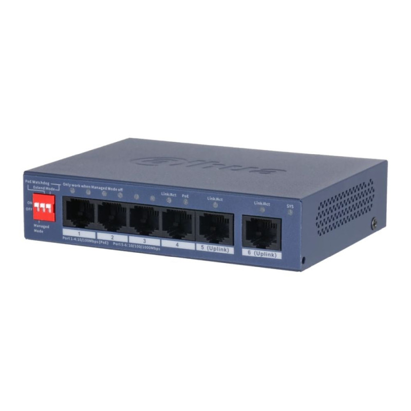 PoE-комутатор 6-портовий керований L2 Dahua DH-CS4006-4ET2GT-36 з 4 портами PoE 40W