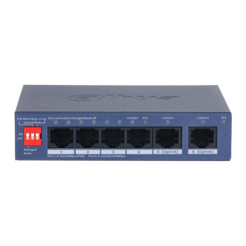 PoE-комутатор 6-портовий керований L2 Dahua DH-CS4006-4ET2GT-36 з 4 портами PoE 40W