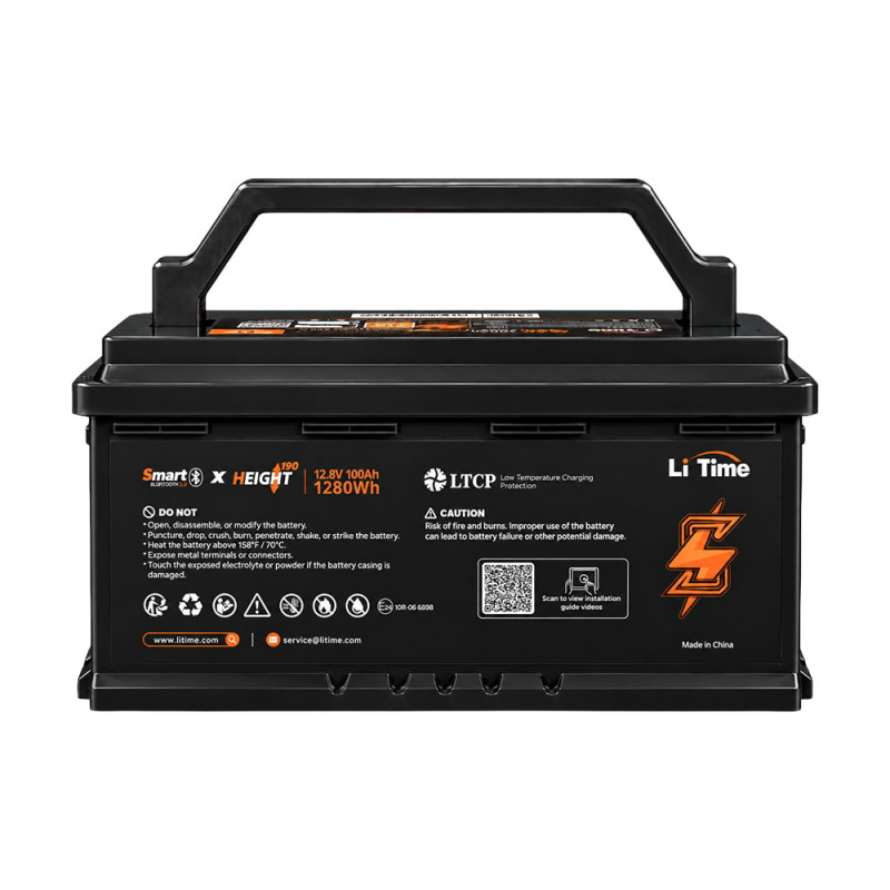 Акумуляторна батарея літій-залізо-фосфатна з Bluetooth 12.8В 100А*год LiFePO4 LiTime H190 L12V100-100-H190-BT-4-AC150