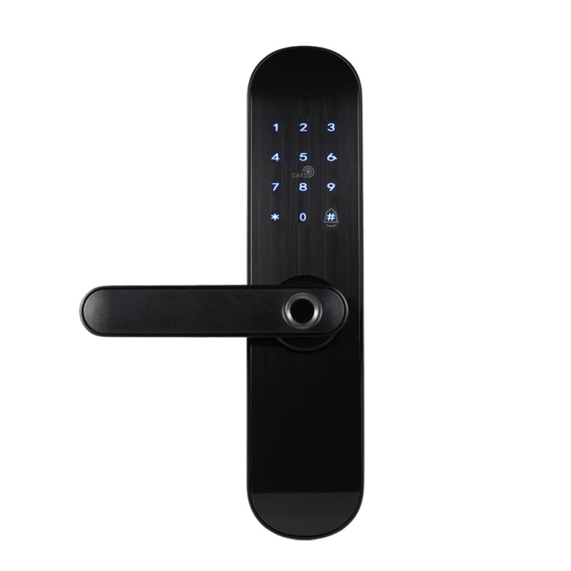 Замок біометричний автономний Trinix TRL-5103BTF Black Left з Bluetooth, зчитувачем відбитків пальців і карт Mifare