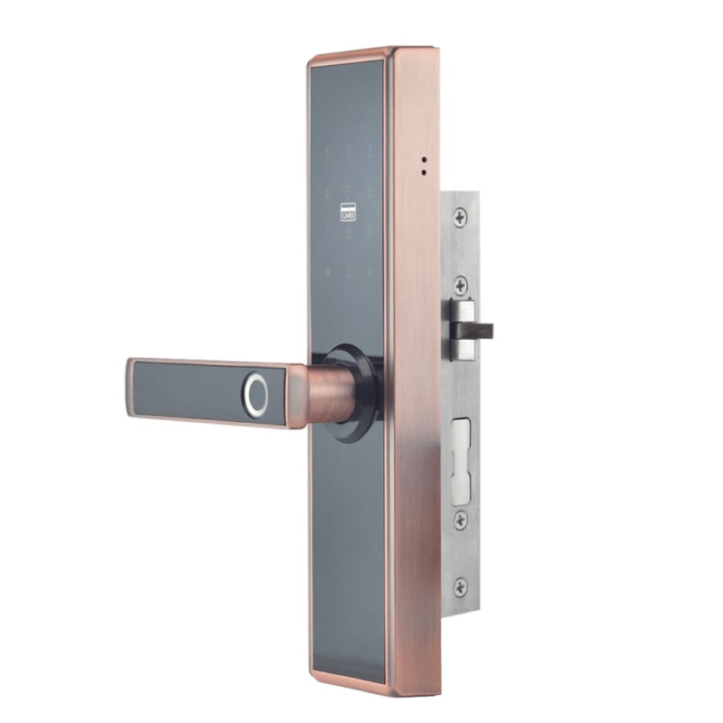 Замок біометричний автономний Trinix  TRL-5109BTF Red Bronze Left з Bluetooth, зчитувачем відбитків пальців і карт Mifare