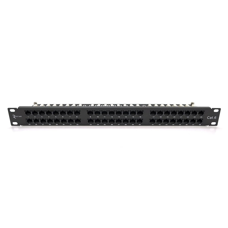 Патч-панель Ritar 48 портів UTP DUAL кат 6 19" 1U неекранована чорна Q10