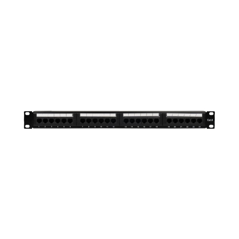Патч-панель 24 порти NVC-PN-01/24 CAT5/CAT6 19" 1U неекранована, з заднім організатором кабелю