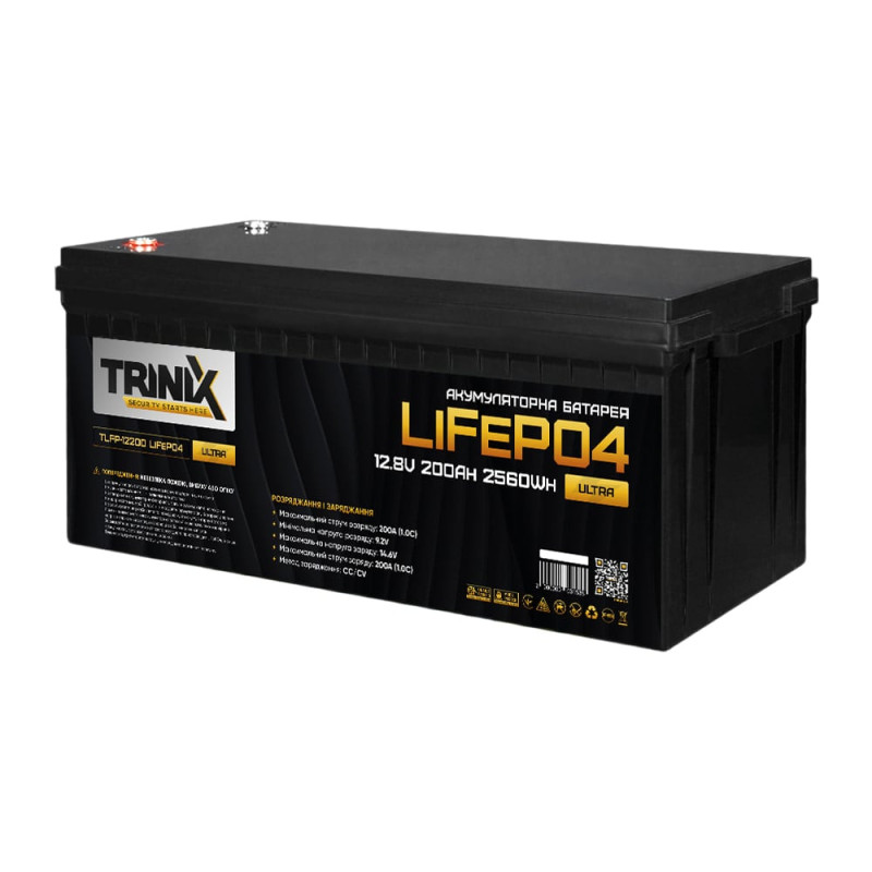 Акумуляторна батарея літій-залізо-фосфатна 12.8В 200А*год Trinix TLFP-12200 Ultra LiFePO4 з Bluetooth (Black)