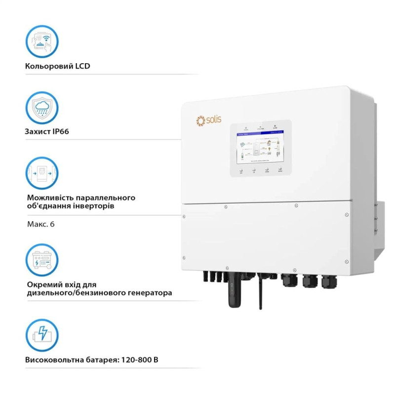 Гібридний трифазний інвертор 20kW Solis S6-EH3P20K-H 120-800V WiFi HV-battery 4 MPPT