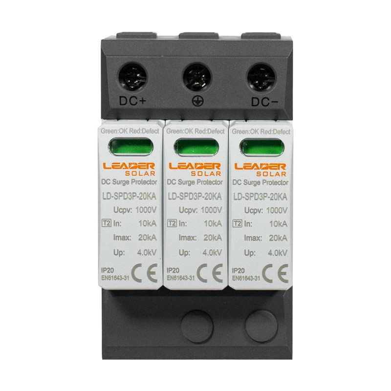 Обмежувач напруги DC 1000V Leader LD-SPD3P-20KA-1000V під DIN-рейку