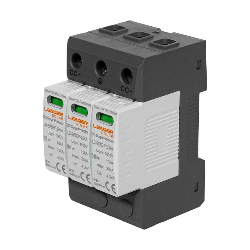 Обмежувач напруги DC 1000V Leader LD-SPD3P-20KA-1000V під DIN-рейку
