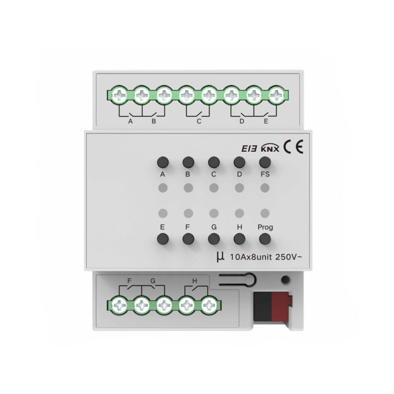 Модуль перемикачів на 8 каналів, 10A, KNX Akubela KXAC-B1R8A10