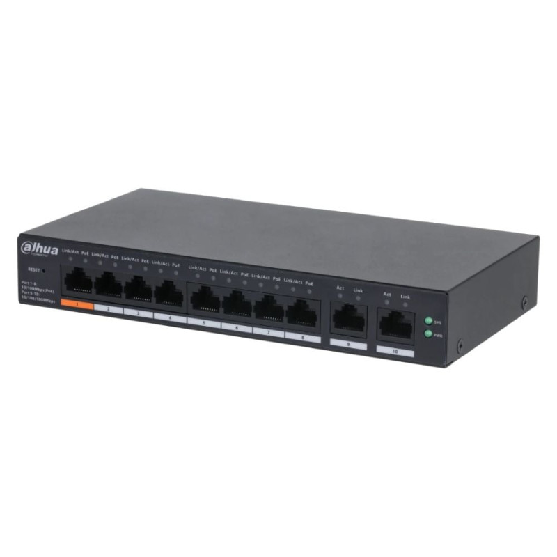 PoE-комутатор 10-портовий керований L2 Dahua DH-CS4010-8ET-60 з 8 портами PoE 60W