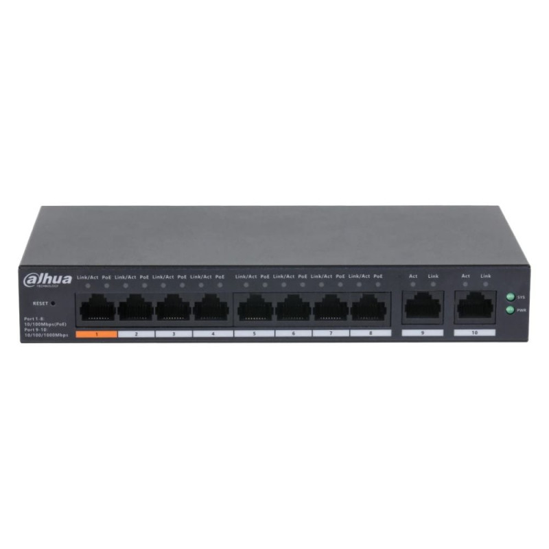 PoE-комутатор 10-портовий керований L2 Dahua DH-CS4010-8ET-60 з 8 портами PoE 60W