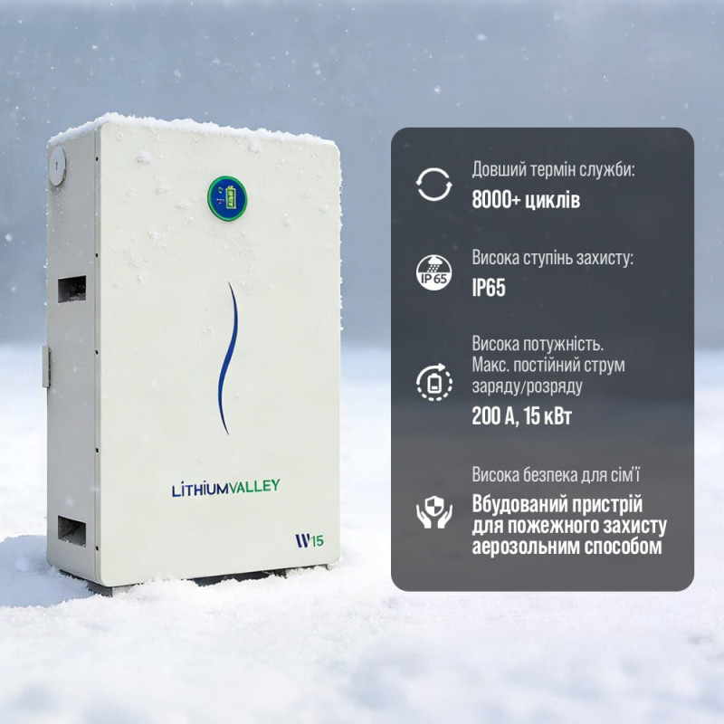 Акумуляторна батарея літій-залізо-фосфатна LiFePO4 280А*год 51.2В 14336Вт*год Lithium Valley W15-5A настінний / підлоговий монтаж