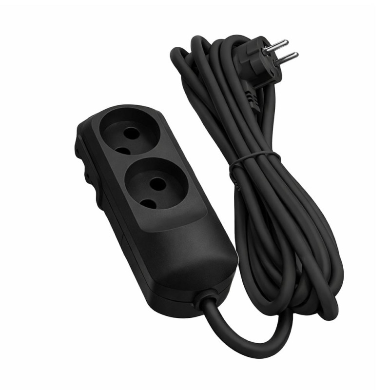 Подовжувач 2 гнізда на 5 метрів без заземлення чорний Neomax 2/5м