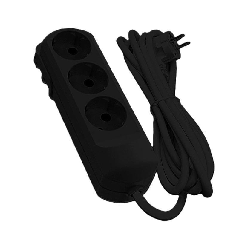 Подовжувач 3 гнізда на 2 метри з заземленням чорний Neomax 3/2м