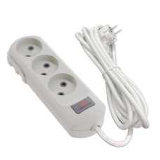 Подовжувач 3 гнізда на 5 метрів без заземлення з кнопкою білий Neomax 3/5м