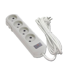 Подовжувач 4 гнізда на 5 метрів без заземлення з кнопкою білий Neomax 4/5м
