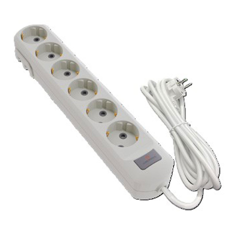 Подовжувач 6 гнізд на 5 метрів з заземленням з кнопкою білий Neomax 6/5м