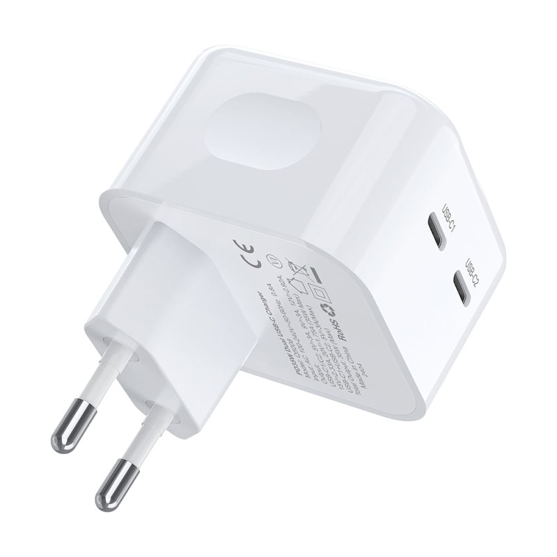 Мережевий зарядний пристрій Choetech Q5008 PD35W 2xUSB-C White