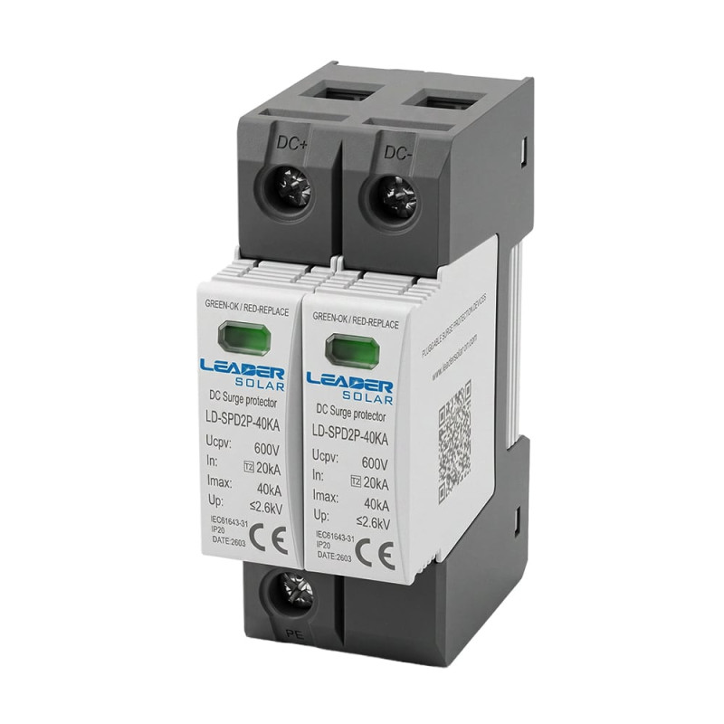 Обмежувач напруги Leader LD-SPD2P-40KA-600V DC під DIN-рейку