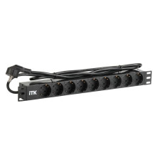 Блок розеток 19" 1U ITK PDU PH22-9D1-P чорний на 9 розеток Schuko, кабель 2м, ПВХ