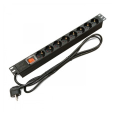Блок розеток 19" 1U Kingda KD-GER(16)N1008WKPDY30W19A 16A на 8 розеток Schuko, з вимикачем, кабель 1.8м