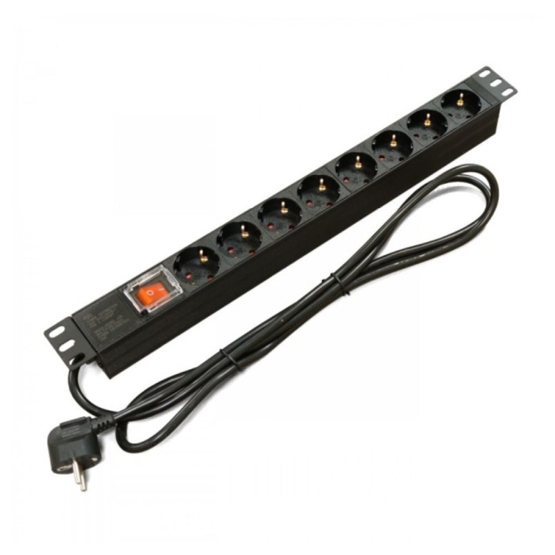 Блок розеток 19" 1U Kingda KD-GER(16)N1008WKPDY30W19A 16A на 8 розеток Schuko, з вимикачем, кабель 1.8м