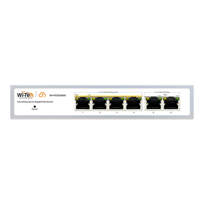 PoE-комутатор 6-портовий керований Wi-Tek WI-PCES306G V2 гігабітний, 4x1000Mbps PoE+, 2x1000Mbps Uplink, 60W, Cloud, ONVIF