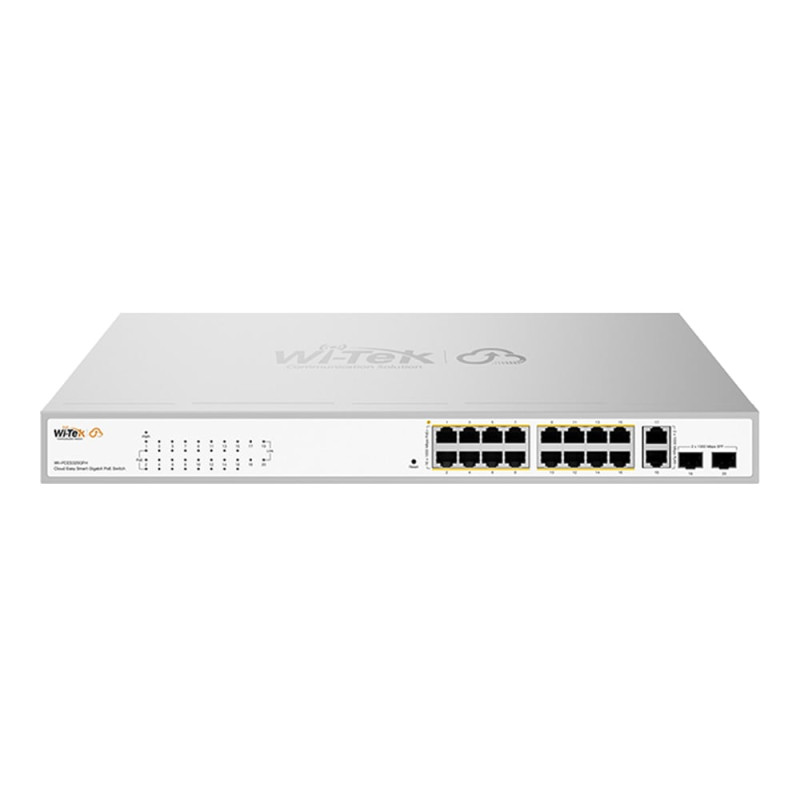 PoE-комутатор 20-портовий керований Wi-Tek WI-PCES320GFH гігабітний 16x1000Mbps PoE+, 2x1000Mbps Uplink, 2xSFP, 130W, Cloud, ONVIF