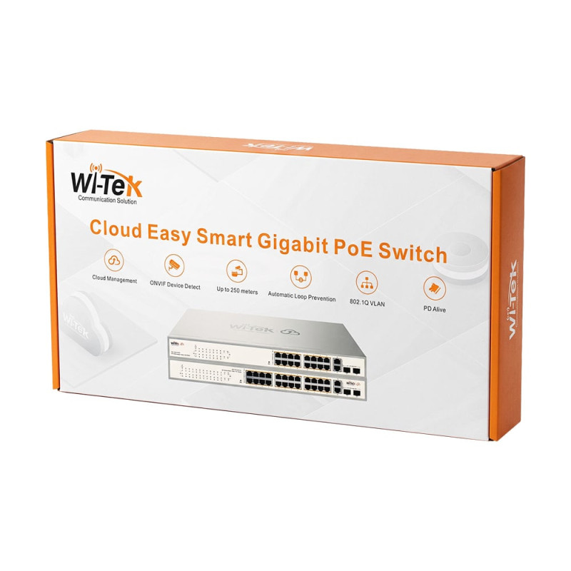 PoE-комутатор 20-портовий керований Wi-Tek WI-PCES320GFH гігабітний 16x1000Mbps PoE+, 2x1000Mbps Uplink, 2xSFP, 130W, Cloud, ONVIF