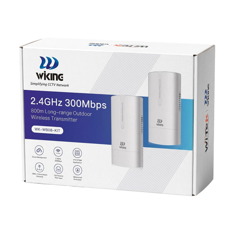 Комплект бездротового моста WiFi Wiking WK-WB08-KIT 2.4GHz, 300Mbps, 800m, 2x100Mbps, Cloud