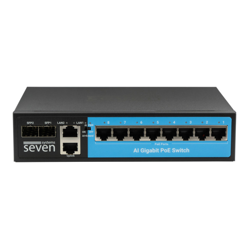 Гигабитный PoE коммутатор 8 портов SEVEN P-7328FG-2SFP (POE: 8G, UP: 2G+2SFP)