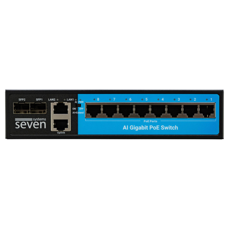 Гигабитный PoE коммутатор 8 портов SEVEN P-7328FG-2SFP (POE: 8G, UP: 2G+2SFP)