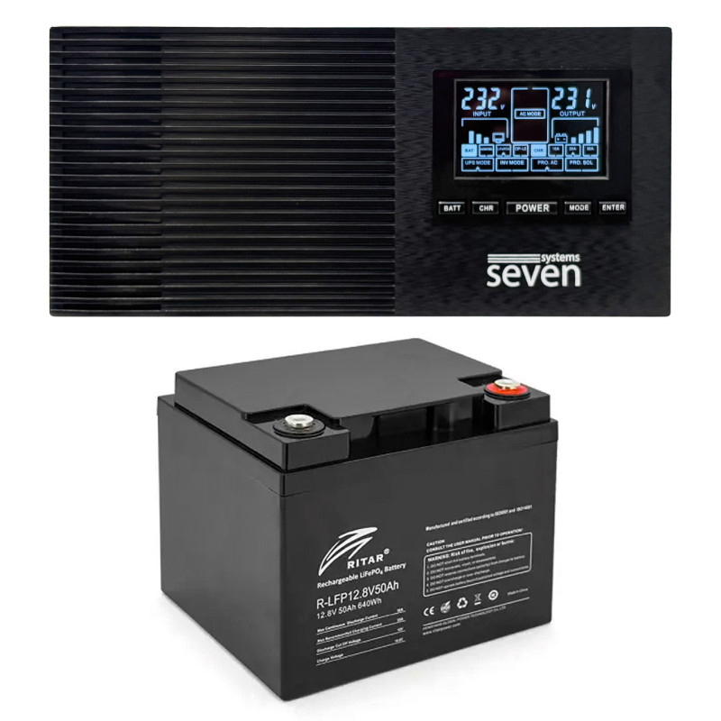 Комплект резервного живлення SEVEN I-7964 1200ВА/1000Вт з АКБ LiFePo4 12.8V/50Ah