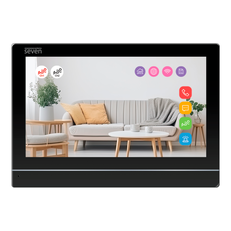 Комплект Wi-Fi домофона 7 дюймов с вызывной панелью SEVEN DP-7576/03Kit black