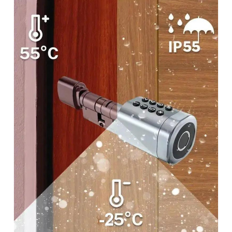 Умный дверной биометрический замок (цилиндр) SEVEN LOCK SL-7774BF black (35-90 мм)