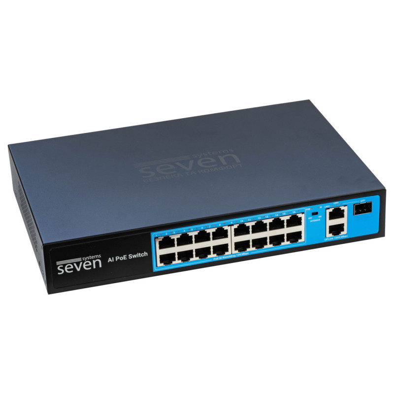 PoE комутатор 16 портів SEVEN P-73216G-SFP (POE: 16, UP: 2G+1SFP)