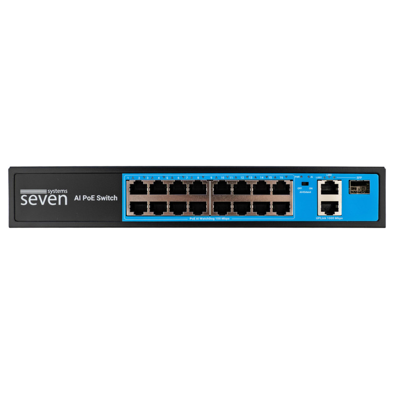 PoE комутатор 16 портів SEVEN P-73216G-SFP (POE: 16, UP: 2G+1SFP)