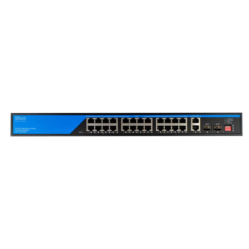 PoE комутатор 24 порти SEVEN P-73224G-2SFP (POE: 24, UP: 2 Combo G / SFP)