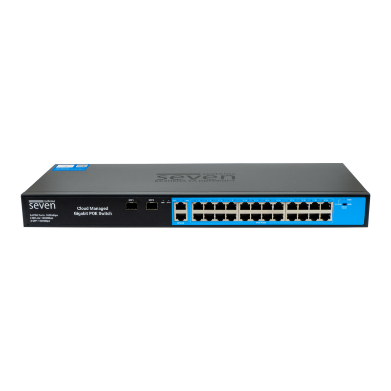 Хмарно керований гігабітний 28-ти портовий PoE комутатор SEVEN GPS424 (Cloud POE: 24G, UP: 2G+2SFP)