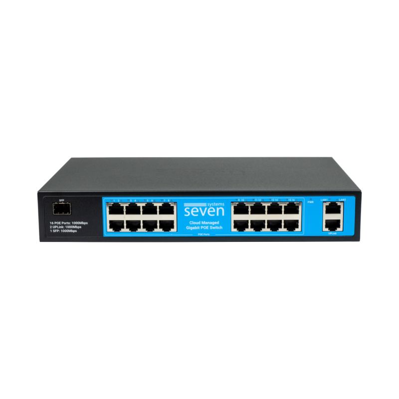 Хмарно керований гігабітний 19-ти портовий PoE комутатор SEVEN GPS316 (Cloud POE: 16G, UP: 2G+1SFP)