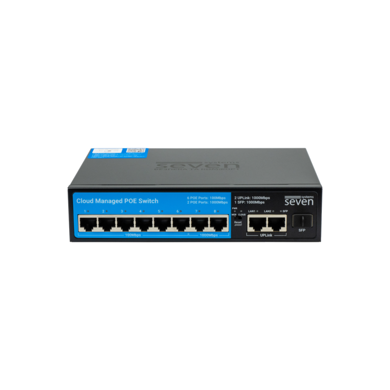 Хмарно керований 11-ти портовий PoE комутатор SEVEN PS308G (Cloud POE: 6+2G, UP: 2G+1SFP)