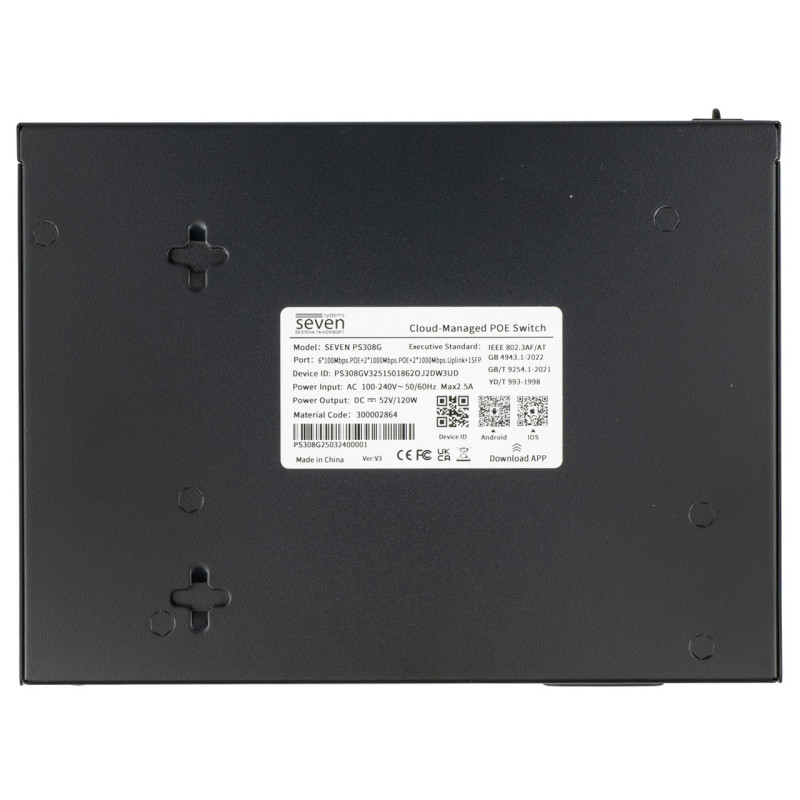 Хмарно керований 11-ти портовий PoE комутатор SEVEN PS308G (Cloud POE: 6+2G, UP: 2G+1SFP)