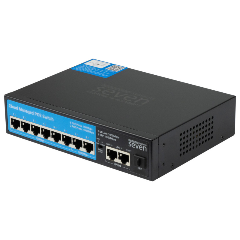 Хмарно керований 11-ти портовий PoE комутатор SEVEN PS308G (Cloud POE: 6+2G, UP: 2G+1SFP)