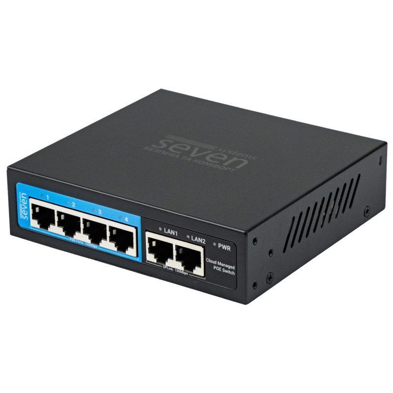 Хмарно керований 6-ти портовий PoE комутатор SEVEN PS204D (Cloud POE: 4, UP: 2)
