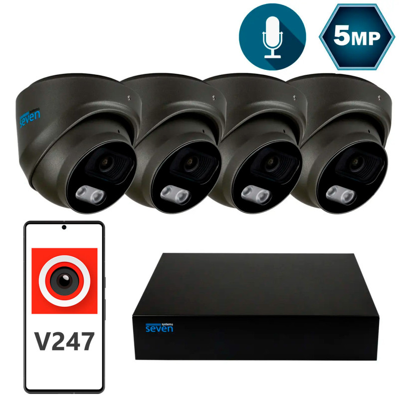 Комплект видеонаблюдения на 4 купольные 5 Мп IP-камеры SEVEN IP-7215B4P4-5MP